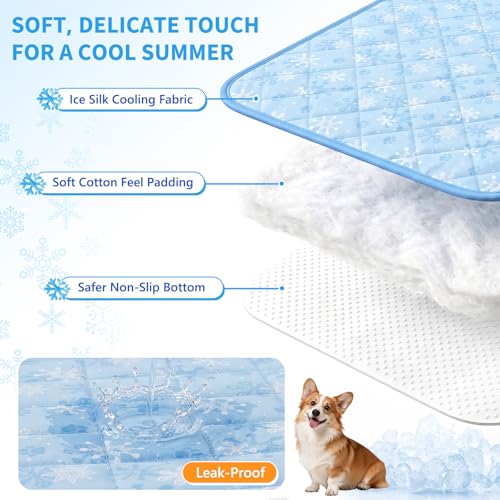 GlowUp Dog Cooling Mat for Dog, 47"x35" Large Cooling Pad for Dogs, Non-Slip Pet Cooling Pad for Summer Indoor/Outdoor Use