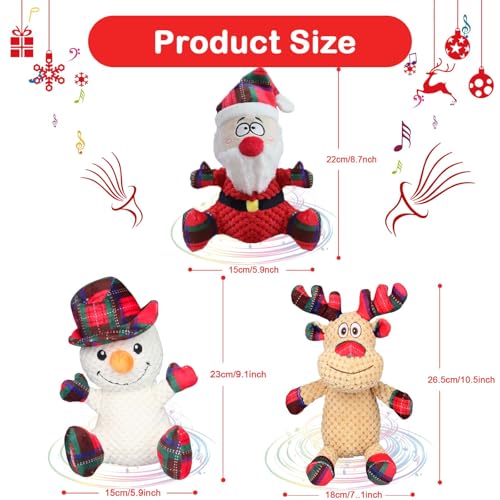 3 Pack Dog Christmas Squeak Toys, Plush Squeaky Medium & Small Dog Chew Toys, Stuffed Squeaky Toys for Dogs Puppy - Funny Cute Dog for Dog Birthday - color: christmas red