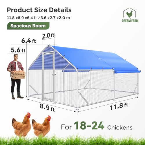 Sino Luban Large Metal Chicken Coop Run with Galvanized Hardware Cloth for 20 Chickens/Ducks, Chicken Runs for Yard with Waterproof Cover, Chicken Enclosure Pen Outdoor, Walk-in Poultry Cage