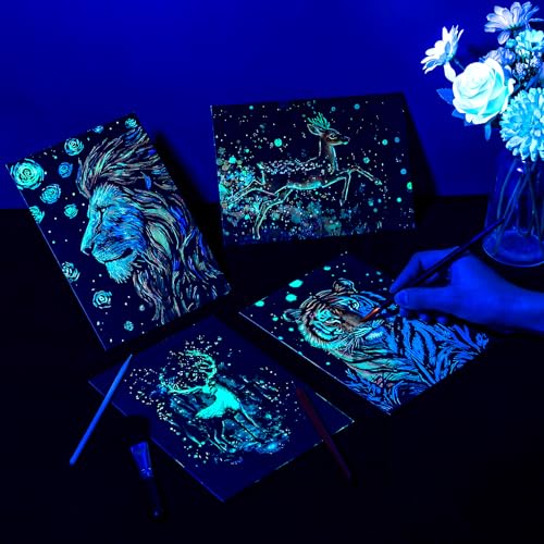 Gersoniel 8 Pack Scratch Paper Art Glow in The Dark Scratch Kit for Adult Rainbow Painting Paper Sheet with Pen / Cleaning Brush Noctilucent Engraving Scratchboard for Adults Craft Gift, Stress Relief - color: Hummingbird,Deer
