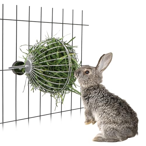 Rabbit Hay Ball Stainless Steel Hanging Feed Dispenser for Bunny Hamster Guinea Pig Rat Chinchilla (B: 5.11inch, Silver) - size: B: 5.11inch