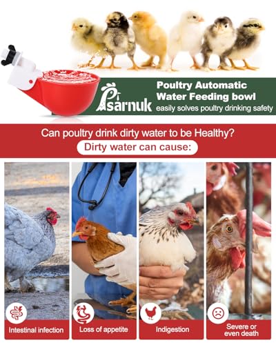 Chicken Waterer Cups (16 Pack) with 3/8" Drill Bit - Red | Automatic Poultry Drinker Feeder Kit for Chickens, Ducks, Turkeys, Quail, Bunnies | DIY Gravity Fed Bucket Water Dispenser - color: Red, size: 16 Pack + Drill bit