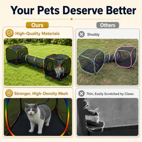 Outdoor Rainbow Cat Enclosures Playground,Outside House for Indoor Cats Include Portable Tent, 2 Way with 2 Cube Tunnel, for Kitty and Small Animals,Within Storage Bag - size: 2 Cube + 2 Way Tunnel (no tent)