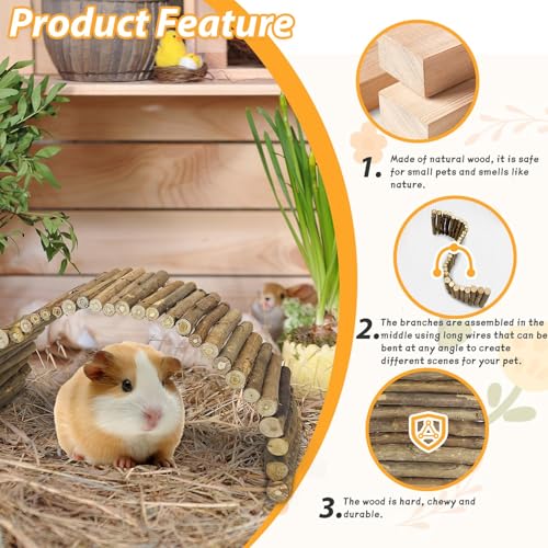 Hamiledyi Wooden Hamster Bridge Ladder 19.7" L x 5.9" W Large Climbing Toy Natural Hideout Tunnel Ramp Hamster Cage Accessories for Rabbits Guinea Pigs Ferret Tortoise Reptile (Pack of 2) - size: 19.7" L x 5.9" W