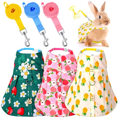 Weewooday 3 Sets Rabbit Bunny Harness and Leash Gift, Cute Bunny Clothes for Rabbits Dress Costume Walking Harness Escape Proof Pet Supply for Hedgehog Ferret Squirrel(Peach, Pineapple, Strawberry)