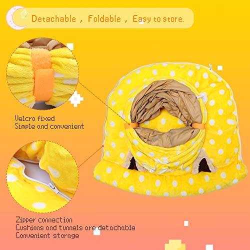 BWOGUE Bunny Tunnel Bed, 2-in-1 Collapsible Rabbit Tunnel Hideout with Mat | Removable Mat for Washing, 46.8 in Length, Ball Toy for Play, Soft Suede Fabric, Cats Rabbits Guinea Pigs - color: Yellow