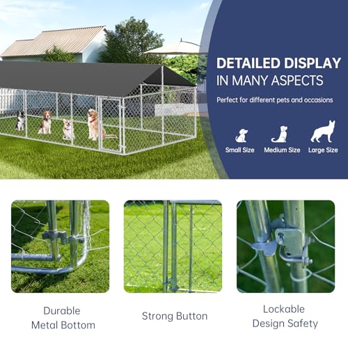 Petony Outdoor Dog Enclosure Heavy Duty Dog Kennel House Mesh Dog Big Cage Pet Kennel Steel Fence with Secure Lock - size: 236.0"L x 236.0"W x 65.0"H