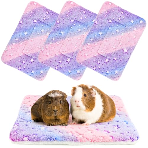 4-Pack Guinea Pig Bed, Fleece Washable Bunny Mat, 14"x10" | Soft Flannel Small Animal Cage Liner, Rabbit Bedding, Cozy Blanket for Hamster, Ferret, Easy to Clean - size: 14x10 Inch