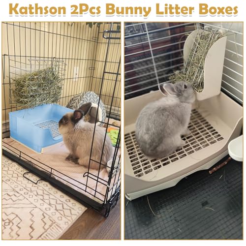 kathson 2PCS Large Rabbit Litter Box Trainer, Potty Corner Toilet with Drawer Bigger Pet Pan for Adult Hamster, Guinea Pig, Ferret, Galesaur, Bunny and Other Animals (Blue,Brown) - size: 2PCS, Brown，Blue