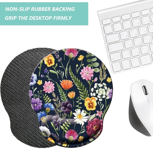 Mouse Pad with Wrist Support, Ergonomic Mouse Pad with Memory Foam Wrist Rest Cushion, Non-Slip Rubber Base Gaming Mice Pad for Home Office Computer Laptop, Multi Flowers - color: M34-Flowers