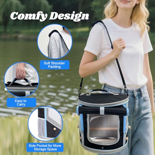 halinfer Small to Medium Bird Travel Carrier Cage, Portable Parrot Parakeet Cockatile Conure Transport Cage with Clear Window and Fabric Shade, Round Carry Bird Bag - color: Black