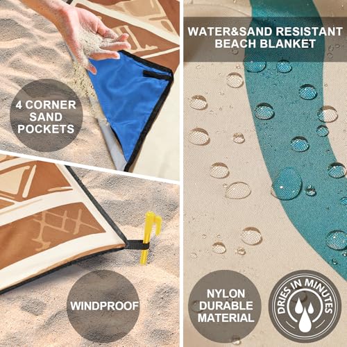 WIWIGO Beach Blanket Mat Waterproof Sandproof for 2-8 Adults Quick Drying | Extra Large, For 2-8 Adults,Windproof, Outdoor Picnic Mat, Beach Accessories Must Have,Gifts, for Travel, Camping, Hiking - color: Beige Sea Turtle - Geometric, size: 79" X 83"（1-