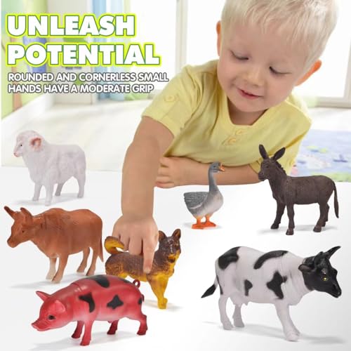 12 Pack Large Farm Animals Toys for Kids 3-5 Year Old Toddlers 1-3 Educational Realistic Plastic Farm Animal Figures 4-6 Inch for Boys Girls, Birthday, Classroom Learning