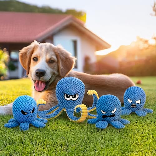 Interactive Dog Toys, 4 Pack Octopus Squeaky Hide And Seek Large Dog Toys | Tough Plush Chew Toy to Keep Them Busy, Tug of War Doggie Toy for Small,Medium and Large Breeds, Puppy Toys Puzzle - color: 4 Pack Octopus