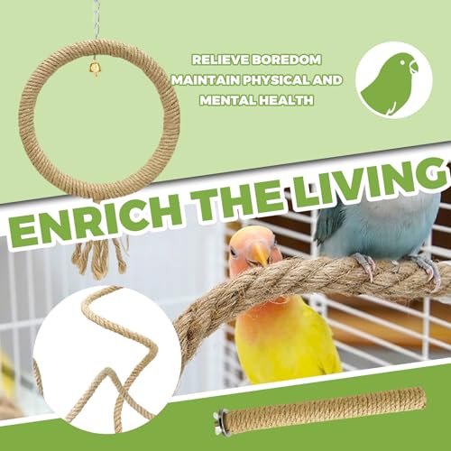 3 Pcs Bird Rope Perches Jute Rope, Bendable Parrot Bird Perch Rope Stand for Cage, Stand Climbing Stand Toy for Cockatiels, Lovebirds, Budgies, Parakeets - color: dark brown hemp rope