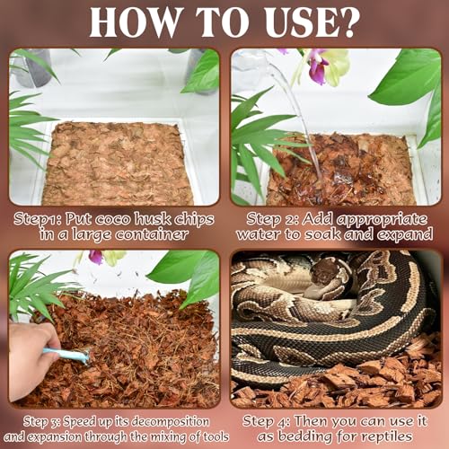 10LBS Coconut Husk Chip Substrate for Reptiles, 72QT Coco Husk Chips | Organic Coco Coir Chips for Snake Habitat, Reptile Bedding for Ball Python, Tortoises, Geckos, Lizards Terrarium Tanks - color: 1 Pack-10 LBS