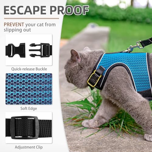 PUPTECK Soft Mesh Cat Vest Harness and Leash Set Puppy Padded Pet Harnesses Escape Proof for Cats Small Dogs (Large, Lake Blue) - color: Lake Blue(Reflective), size: L(NECK 8.5"-10.5", CHEST 12.5"-15", 6-10 lbs)