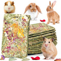 10pcs Rabbit Timothy Hay Chew Toys with Herbal Flowers for Small Pets | Natural hay chips with flowers. Guinea pig hamster chinchilla treats, interactive small pet chew bundle for playtime.