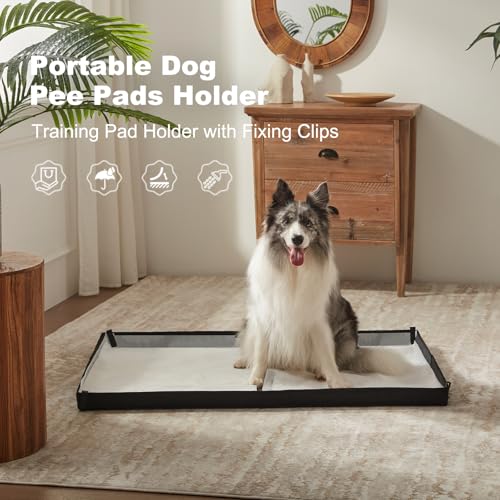 HQ4US 4LEGS Large Portable Dog Pee Pads Foldable Liner Base 33''x23'' Training Pad Holder with Fixing Clips, Waterproof, Easy Clean, Indoor Dog Potty - size: L 33'' x 23'' for Dog＜ 28" Length