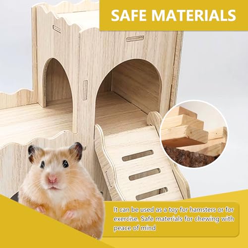 Large Wooden Hamster House Castle with Double Decker,Large Hamster, Wooden Hamster Houses,Dwarf Hamster Habitat Hideout with Climbing Ladder,Large Guinea Pig Castle Detachable Hideouts(c) - color: BrownC