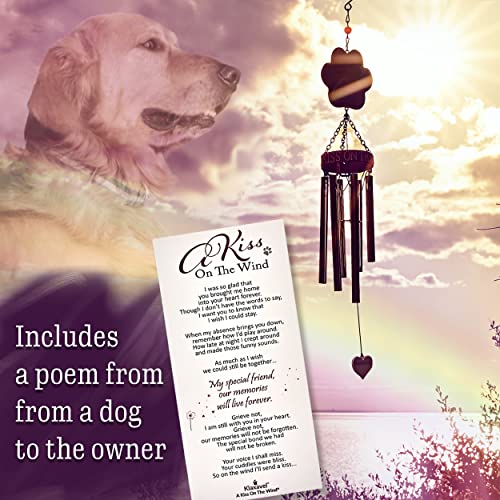 Pet Memorial Wind Chimes - 19" Rainbow Bridge Pet Memorial Gifts, Thoughtful Loss of Cat or Dog Gifts, Wind Chime with Poem and Red Collar, Durable Metal Outdoor Chimes Pet Sympathy Gift