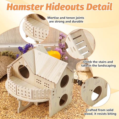 BNOSDM Double Hamster Hideout House, Wooden Hamster Toy with Balcony & Seesaw, Small Animals Hides for Syrian Dwarf Hamsters, Gerbils - color: Style C