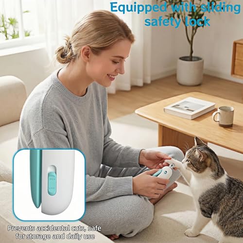 Adjustable Cat Nail Clippers with Safety Guard & Hidden File, Splash-Proof Trimmer for Kittens & Indoor Cats, Painless Blue Claw Scissors