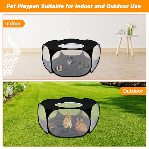 Rypet Guinea Pig Playpen Pop-Up, Outdoor Yard Fence for Pets,Tent Black | Breathable 360° Mesh View, Pops Open Fast, 47 x 15 in Play Space, Folds Flat for Travel, Rabbits Hamsters Hedgehogs - color: Black, style: Enclosed Playpen