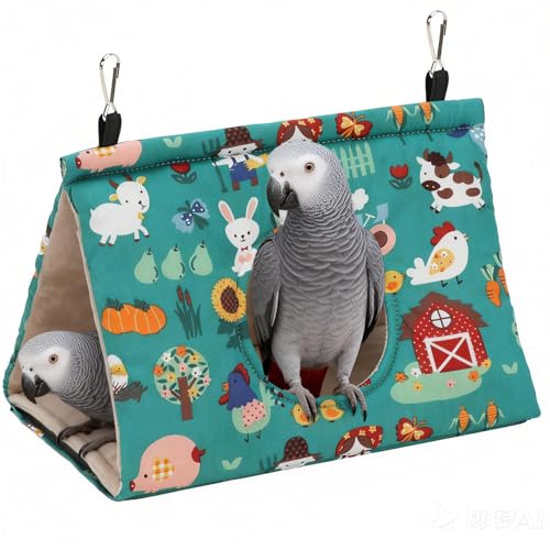 Rypet Bird Nest House, Bird Bed for Cage, Hanging Hammock Bird Hut,Forest L | Warm Plush Cotton Comfort, Side Hole Entry, Dual Hanging Straps for Cage, Machine Washable, Green Bird Tent for Large Birds - color: Forest Green, size: Large (Pack of 1)