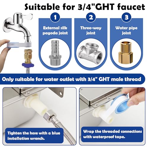 Automatic Dog Water Dispenser 2.5 Gal, 304 Stainless Steel Auto Pet Waterer Bowl with Drainage System + 6.56ft Hose + Float Valve, for Goat Chicken Horse Livestock, 3/4'' GHT Connector Included