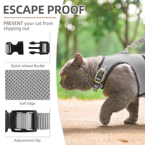 PUPTECK Soft Mesh Cat Vest Harness and Leash Set Puppy Padded Pet Harnesses Escape Proof for Cats Small Dogs Rabbits Bunny - color: Grey, size: L(NECK 8.5"-10.5", CHEST 12.5"-15", 6-10 lbs)