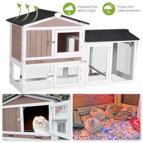 GUTINNEEN Chicken Coop Hen House with Run Outdoor Rabbit Cage Indoor Bunny Hutch with Waterproof Roof Poultry Cage,Rabbit Hutch with No Leakage Pull Out Tray,Brown - color: Brown