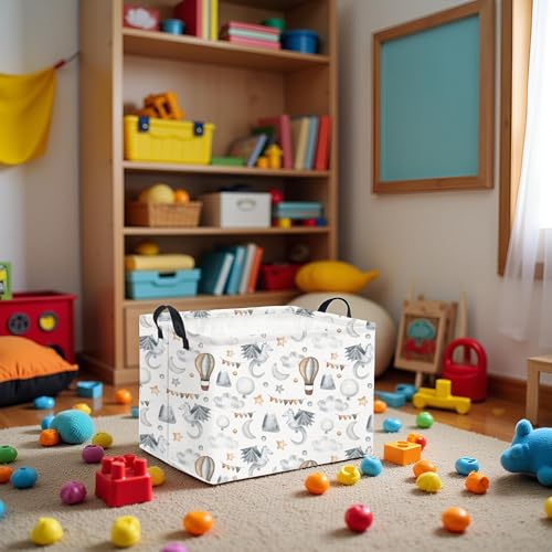 Rectangular Baby Kids Storage Basket for Home Kitchen Girls Cute Storage Bin Organizer Shelf Book Room Decor(Flying Dinosaur) - color: Flying Dinosaur