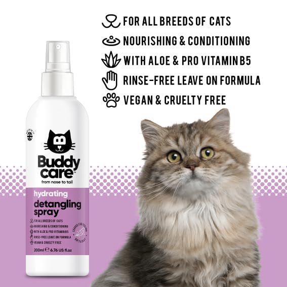 Buddycare Detangling Spray for Cats - Effective Cat Matted Fur Remover and Detangle Spray to Promote a Healthy Coat, Easily Removes Matted Hair for a Smooth and Shiny Coat