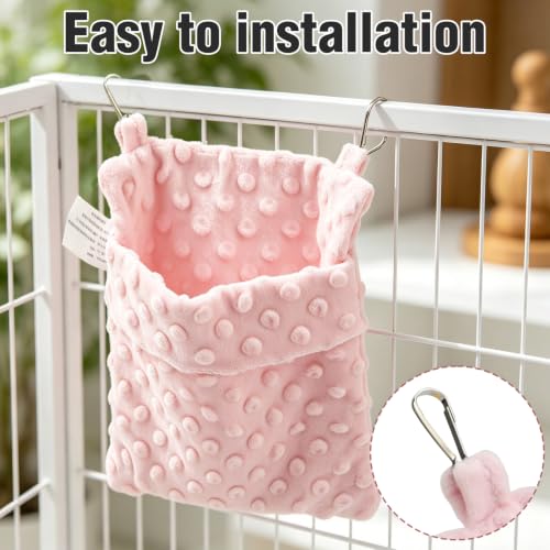 Small Animal Hammock Sleeping Bag Pink Suede Hanging Warm Nest for Hamsters, Hedgehog Squirrels, Ferrete and Other Small Pet Cage Accessories