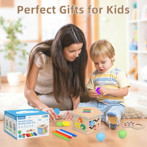 Wooden Activity Cube, 8-in-1 Montessori Toys for 1+ Year Old | Fine Motor Skills Developmental Learning Toys for Toddlers 1-3, First Birthday Gifts for Girls Boys