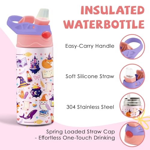 Wizard Magic 12 oz Water Bottle with Straw – Kids Stainless Steel Vacuum Insulated Cup, Leakproof Pop-Up Spout, Reusable Travel Mug for Boys and Girls Outdoor Sports - color: Magic1
