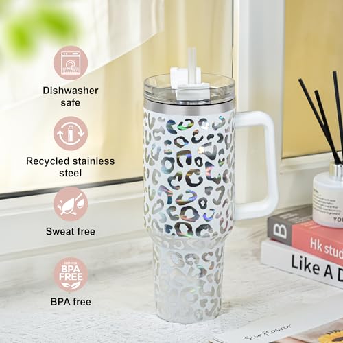 40 oz Tumbler with Handle and Straw, 100% Leak-Proof Travel Mug, Stainless Steel Double Wall Vacuum Insulated Coffee Cup Keeps Cold For 34 Hours, Dishwasher Safe, Canyon Clay Leopard - color: Canyon Clay Leopard