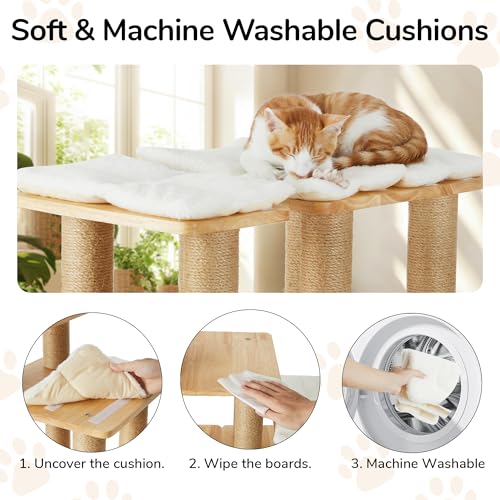 FUKUMARU Dog Stairs, Solid Wood Pet Stairs with Cat Scratching Post | Transformable Cat Step Hold Up to 200 lbs, 20" Pet Ramp for Dogs and Cats to Climb High Bed and Couch, Over 6 Combinations - color: White