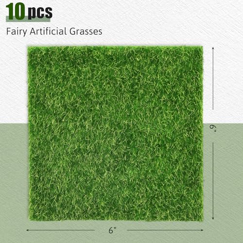 10 Packs 6" x 6" Fake Grass Decor, Artificial Grass for Crafts | Fairy Garden Turf, Diorama Supplies Miniature Lawn Mat, Dollhouse Ornament DIY Decoration - color: Grass Green