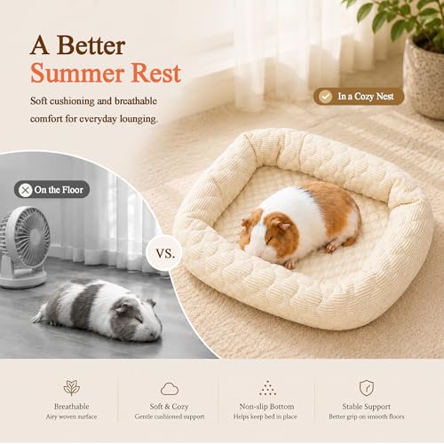 Small Animal Cooling Bed, Ice Silk Summer Pet Bed with Raised Pillow Edges, Non Slip Sleeping Mat for Guinea Pigs, Hamsters, Rabbits and Other Small Pets - color: Yellow