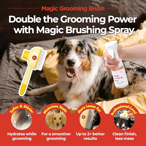 JAYU PET Magic Grooming Brush – Cat Brush for Shedding, Dual-Length Stainless Steel Bristles, One-Click Self-Cleaning, Vertical Deshedding Comb, Professional Pet Grooming Tool