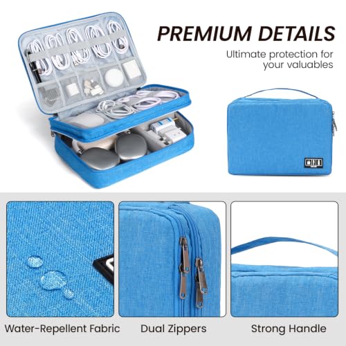 Electronic Organizer Travel Case, Double Layer Cable Organizer Bag | Double-layer design with adjustable dividers, mesh pockets and elastic loops for chargers, cables, power banks and gadgets - color: sky blue