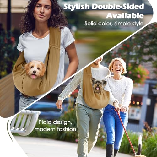 Pawaboo Small Dog Sling Carrier | Reversible Puppy Small Pet Carrier,Hands Free,Safety Buckle,Storage Pocket for Travel,Outdoor Activities Khaki - color: Khaki