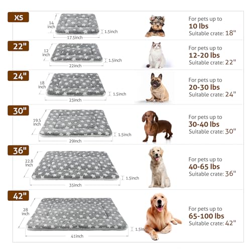 Mora Pets Dog Bed Crate Pad Ultra Soft Pet Bed with Cute Star Print Washable Crate Mat for Large Medium Small Dogs Reversible Fleece Dog Crate Kennel Mat Cat Bed Liner 22-Inch Grey - color: Grey, size: 22-Inch