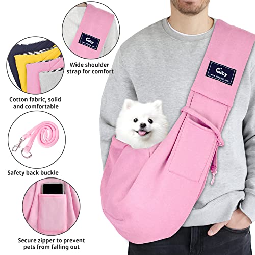 Dog and Cat Sling Carrier - Hands Free Reversible Pet Papoose Bag - Soft Pouch and Tote Design - Suitable for Puppy, Small Dogs Cats Outdoor (Pink, Unadjustable Strap) - color: Pink