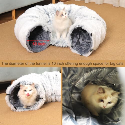 Cat Tunnel with Cat Bed for Indoor Cats, Soft Plush Peekaboo Cat Cave Donut Tunnel, Multifunctional Playground Toys Hideplace for Small Medium Large Kittens, Rabbit, Ferret (L)