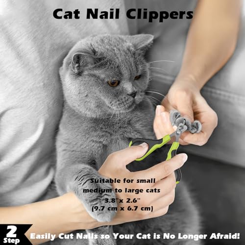 Comotech 3PCS Cat Grooming Supplies,Cat Brush & Nail Clipper/Trimmer & Flea Comb for Shedding Indoor Cats Dogs and Small Animals - Meet All Your Pet's Daily Grooming Needs - All in One Set (Green) - color: Green