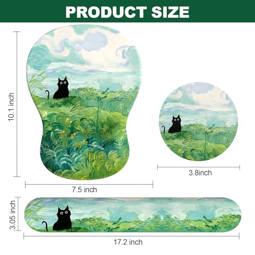 Ergonomic Mouse Pad with Wrist Rest and Keyboard Wrist Rest, Gel Mousepad and Wrist Rest for Computer Keyboard, Pain Relief, Non-Slip PU Base, Mouse Pad with Wrist Support for Gaming, Office, Cat - color: Cat