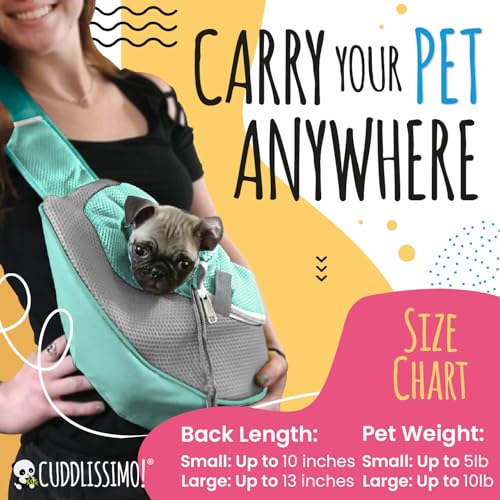 Cuddlissimo Small Dog Sling Carrier, Pet Cat Sling, Puppy Pouch - Lagoon-S | Teacup & toy breeds under 6 lbs, Yorkie, Chihuahua, kitten, wearable purse-style shoulder bag, hands-free chest carrying - color: Blue Lagoon